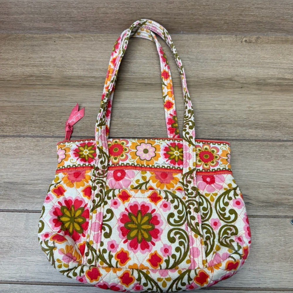 Vera Bradley Tote Shoulder Bag Folkloric Floral Pockets Retired Warm Summer
